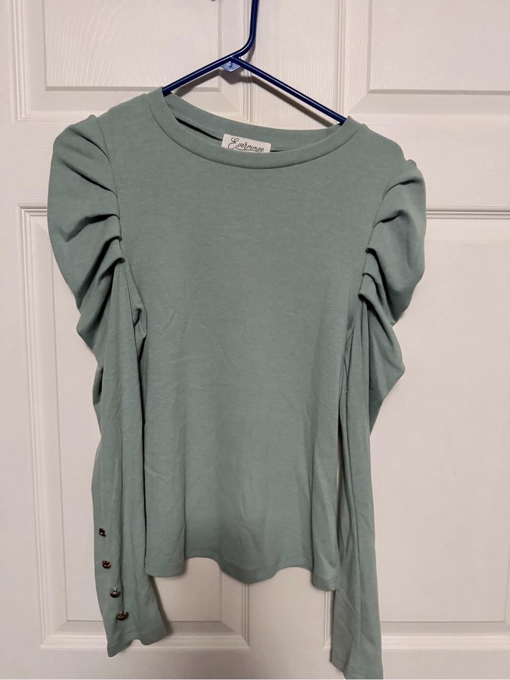 Puff-Sleeve Long-Sleeve Top - Sage Green